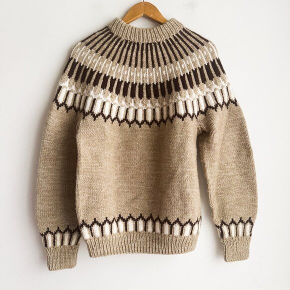 Vintage Handmade Brown Bronze Fairisle Wool Pullover Sweater M - Picture 1 of 6